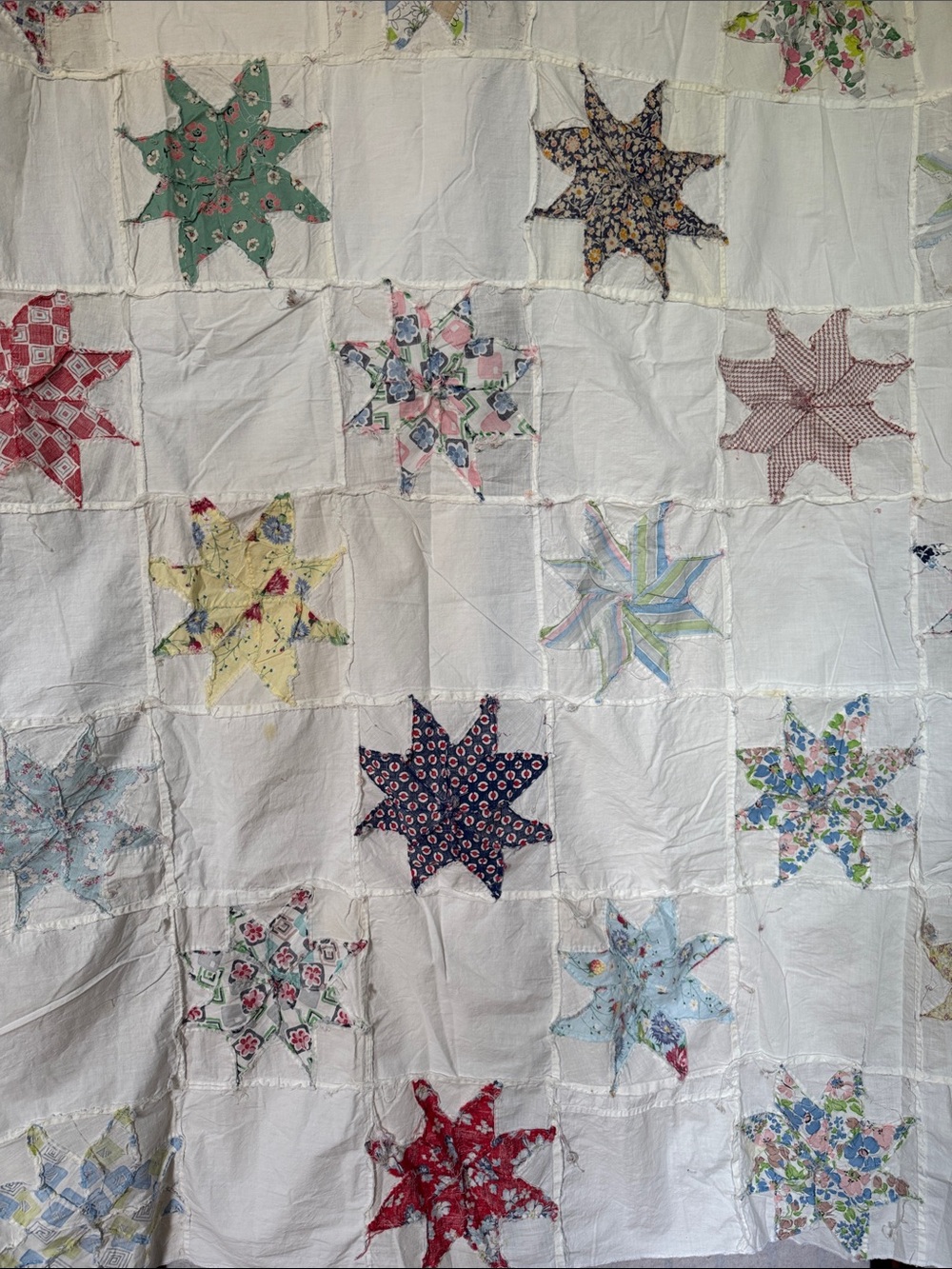 Vintage Stars quilt top, all hand stitched. Unfinished - Picture 3 of 4